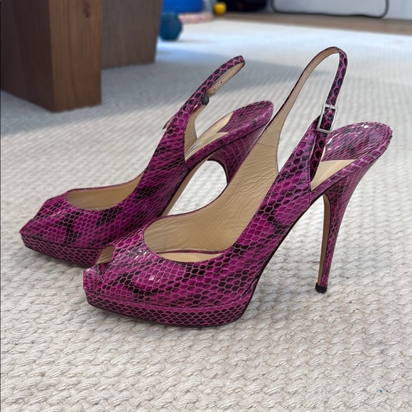 Jimmy Choo Fuchsia Snakeskin Peep Toe Slingback Heels size EU 40 - Picture 2 of 7